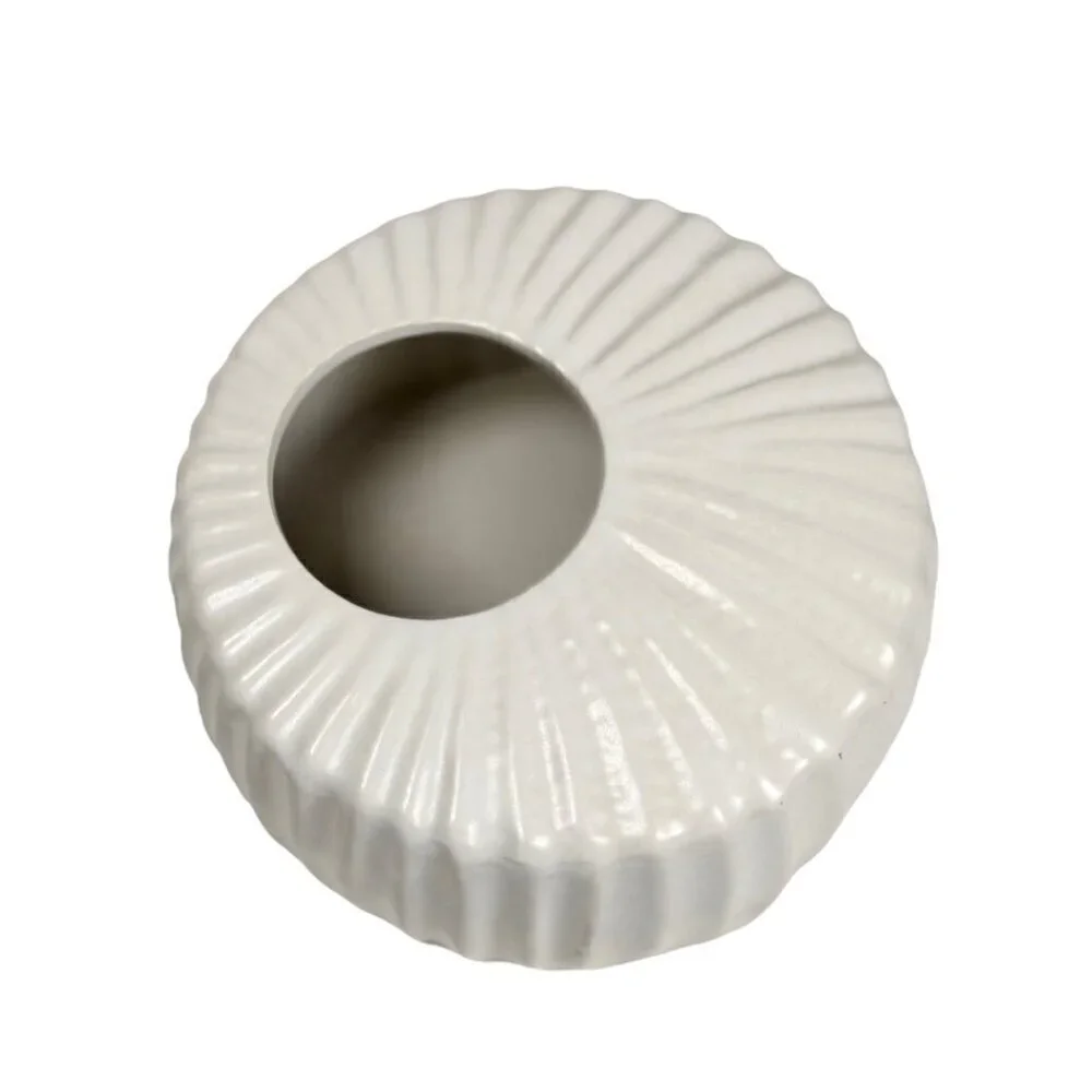 White Ceramic Cylindrical Vase Mid Century Small Minimalist Monochrome
